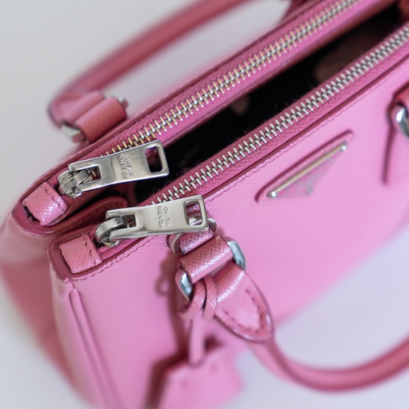 Prada Mini Saffiano Lux Double-Zip Tote in Pink Leather Crossbody & Top Handle - Picture 6 of 8